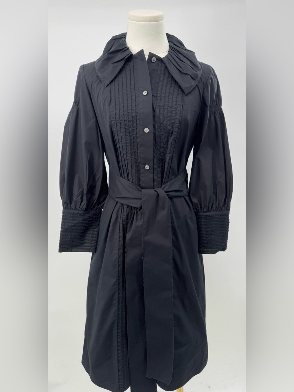 Diane Von Furstenberg Black Pintuck Shirtdress Tie Waist Button Up 4